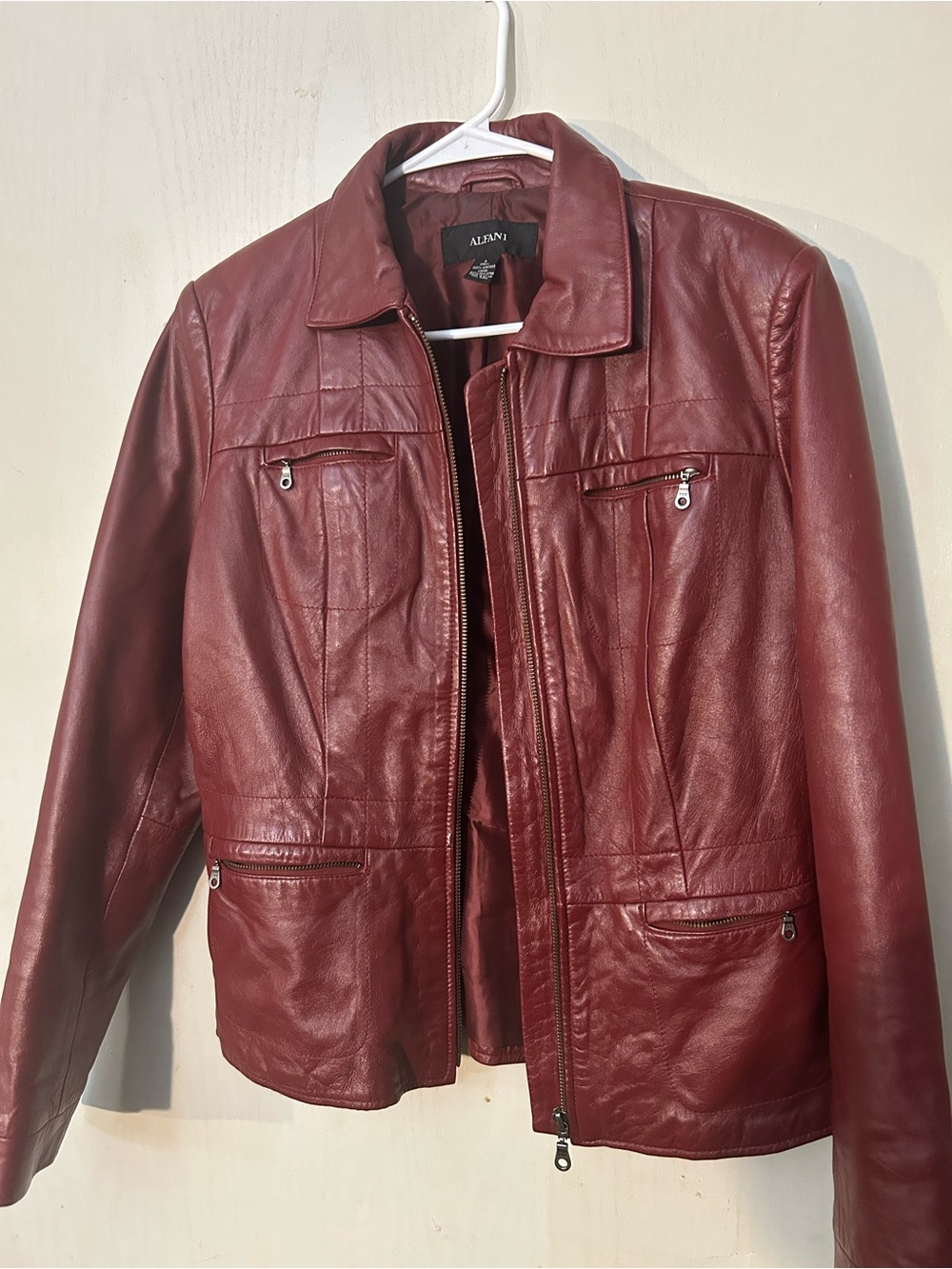 Alfani Women’s L Burgundy Oxblood 100% Genuine Leather Jacket Y2K